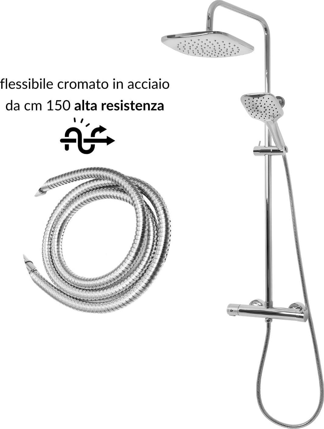Colonna Doccia Attrezzata Slot Mix Quadra Ottone Cromato 2 Funzioni - 11