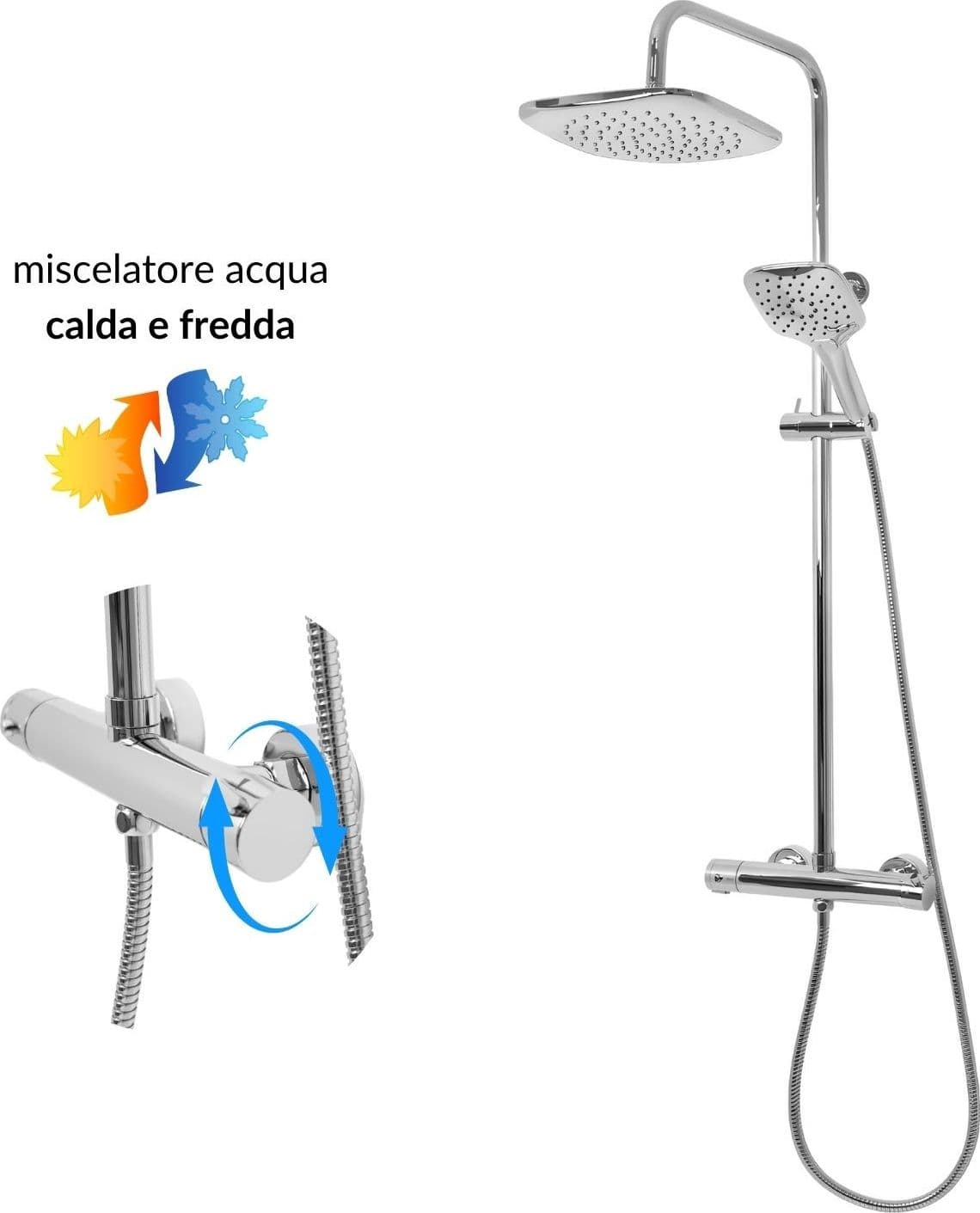 Colonna Doccia Attrezzata Slot Mix Quadra Ottone Cromato 2 Funzioni - 7