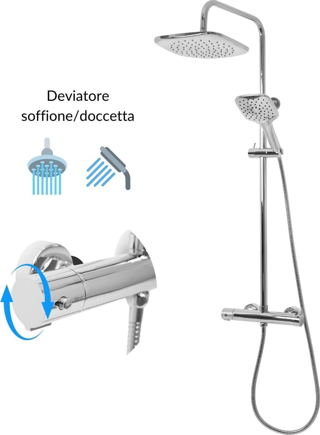 Colonna Doccia Attrezzata Slot Mix Quadra Ottone Cromato 2 Funzioni - 8