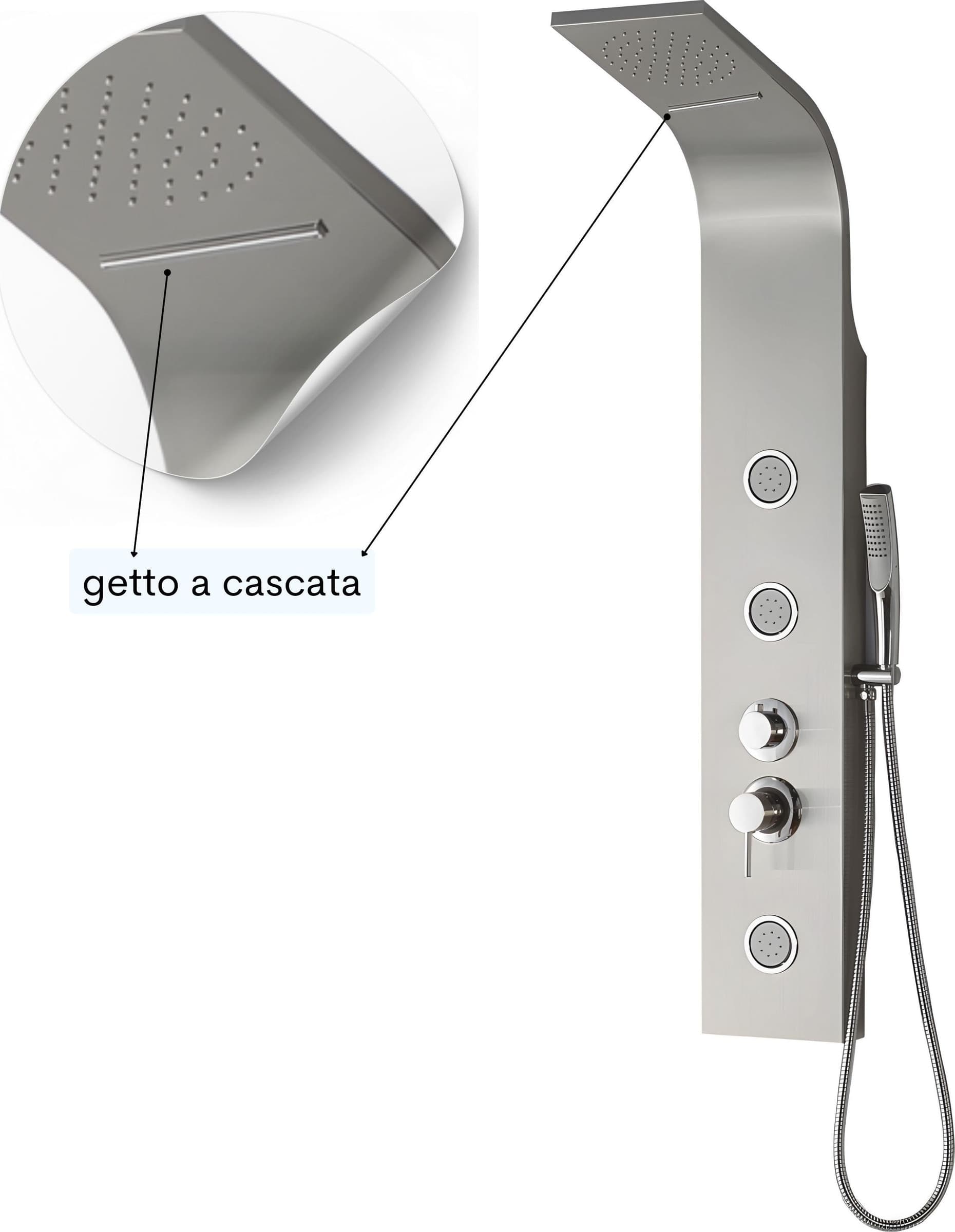 Colonna Doccia Step Acciaio Inox 3 Getti Idro Lombari e Cascata H120xL20 - 6