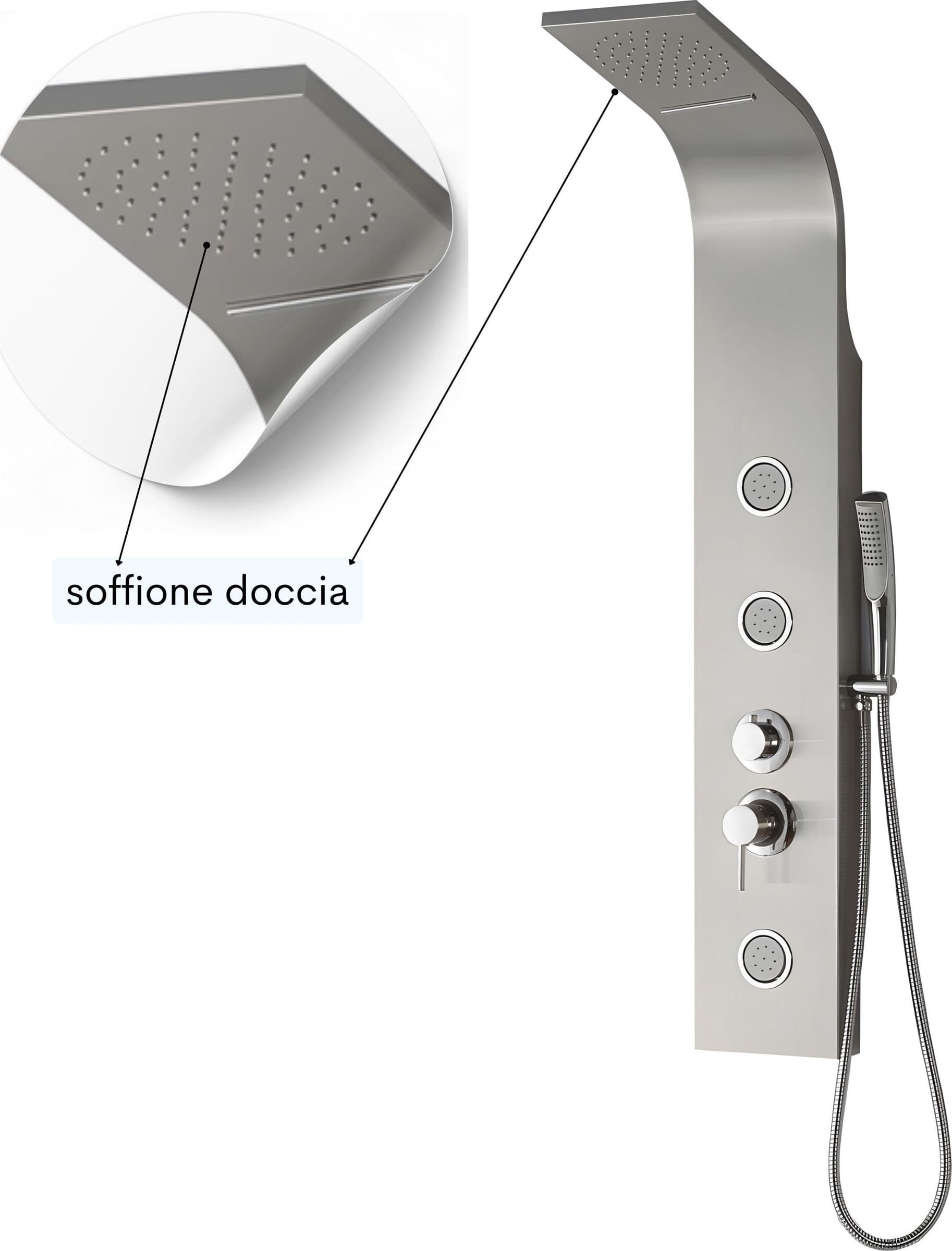 Colonna Doccia Step Acciaio Inox 3 Getti Idro Lombari e Cascata H120xL20 - 7