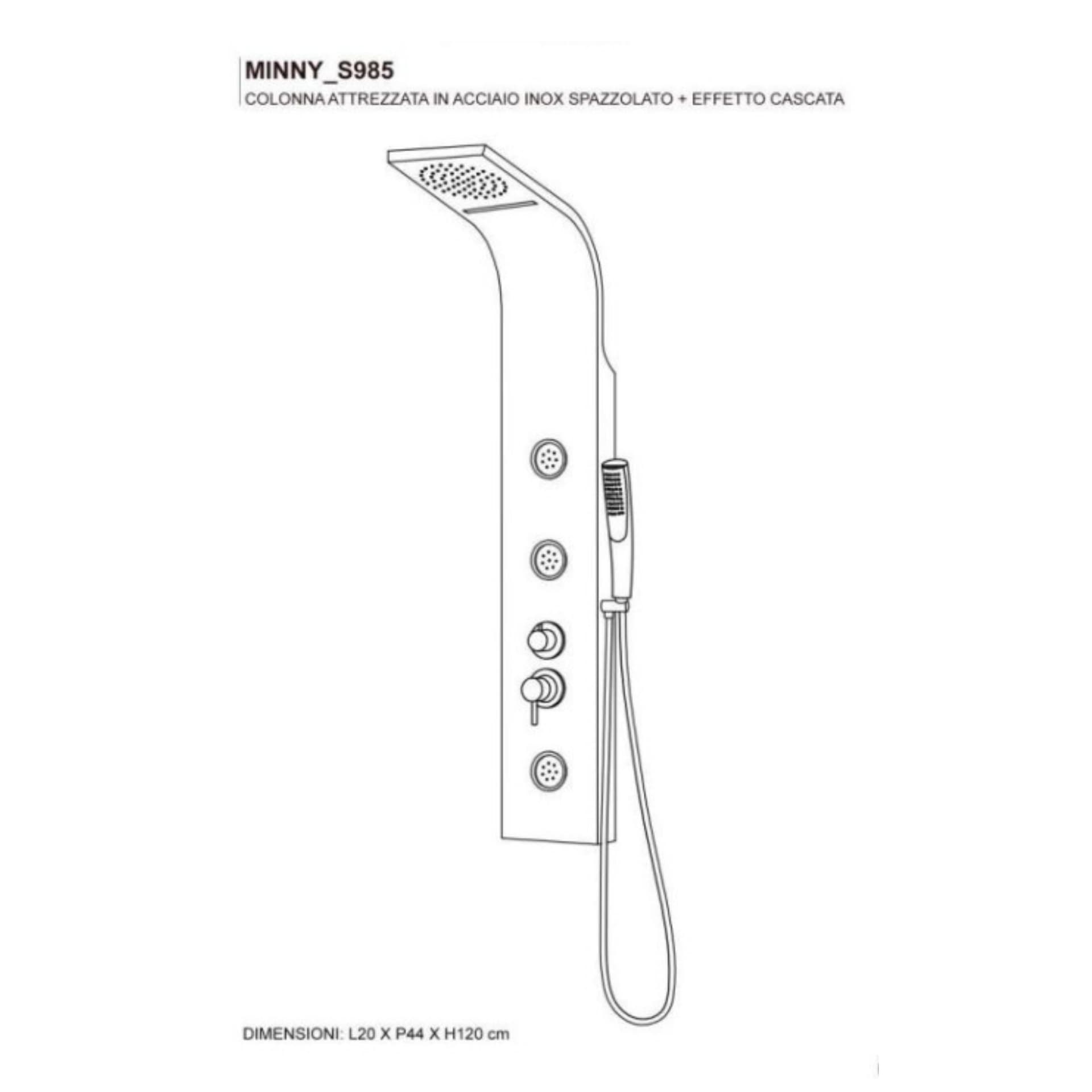 Colonna Doccia Step Acciaio Inox 3 Getti Idro Lombari e Cascata H120xL20 - 8