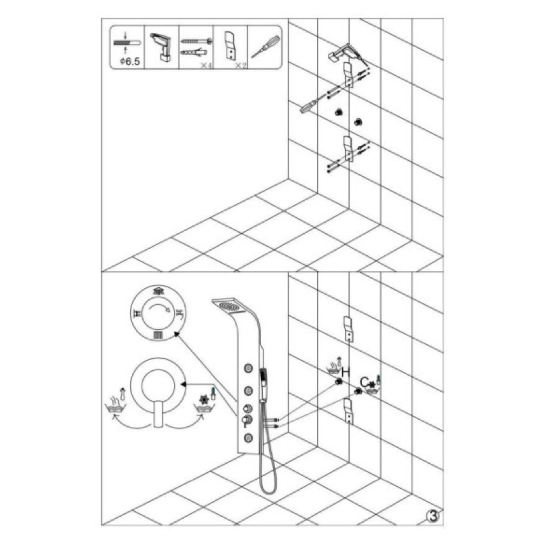Colonna Doccia Step Acciaio Inox 3 Getti Idro Lombari e Cascata H120xL20 - 10