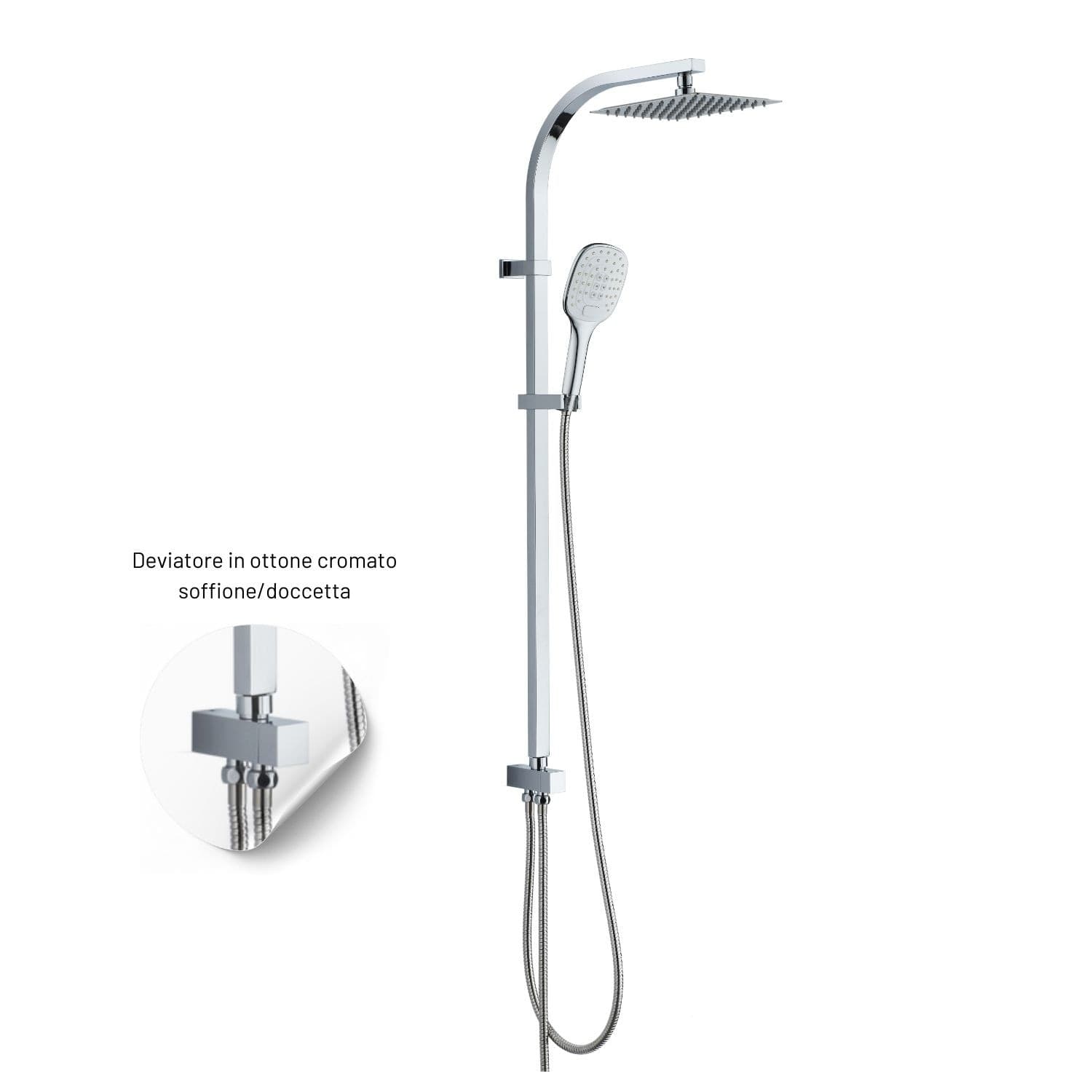Colonna Doccia Attrezzata Sky Acciaio Inox Cromato Soffione Quadro Doccetta - 5
