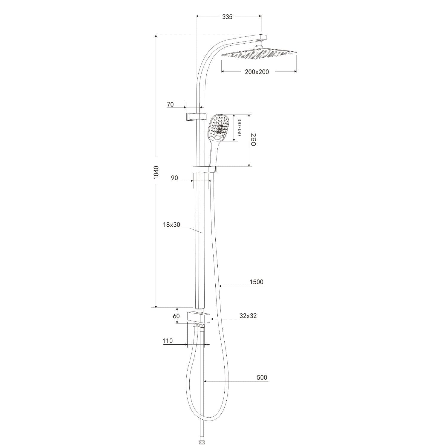 Colonna Doccia Attrezzata Sky Acciaio Inox Cromato Soffione Quadro Doccetta - 9