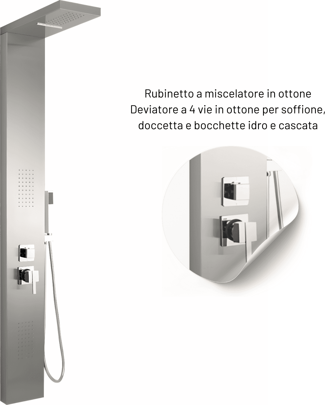 Colonna Doccia 002 4 Funzioni Acciaio Inox Getto A Cascata 2 Bocchette Idro Lombari L20xP44xH170 - 12