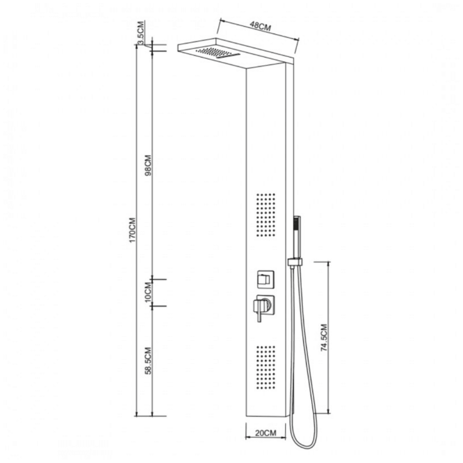 Colonna Doccia 002 4 Funzioni Acciaio Inox Getto A Cascata 2 Bocchette Idro Lombari L20xP44xH170 - 14