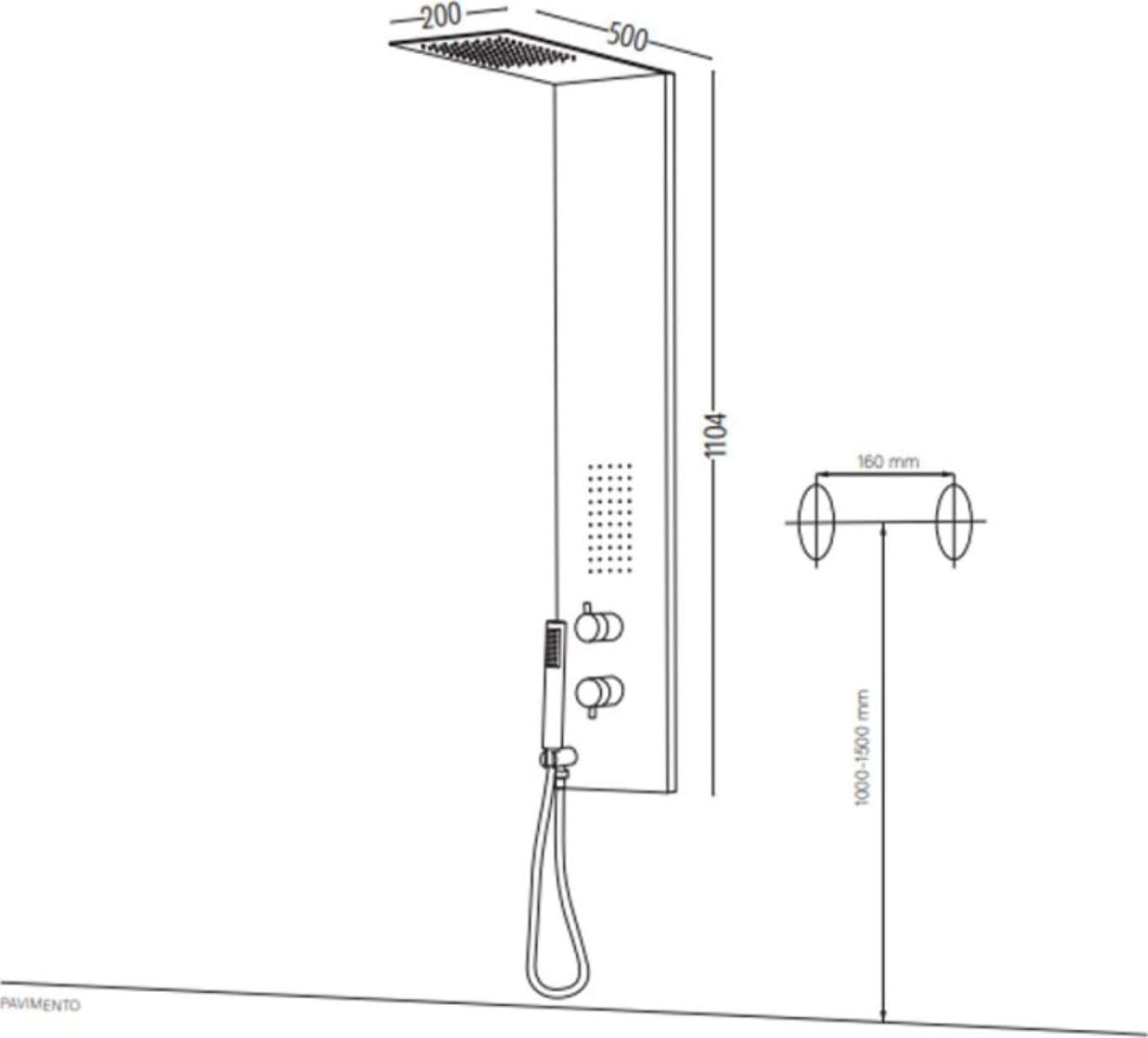 Colonna Doccia 3 Funzioni Acciaio Inox Bocchetta Idro Lombare 20x50x110 cm - 11