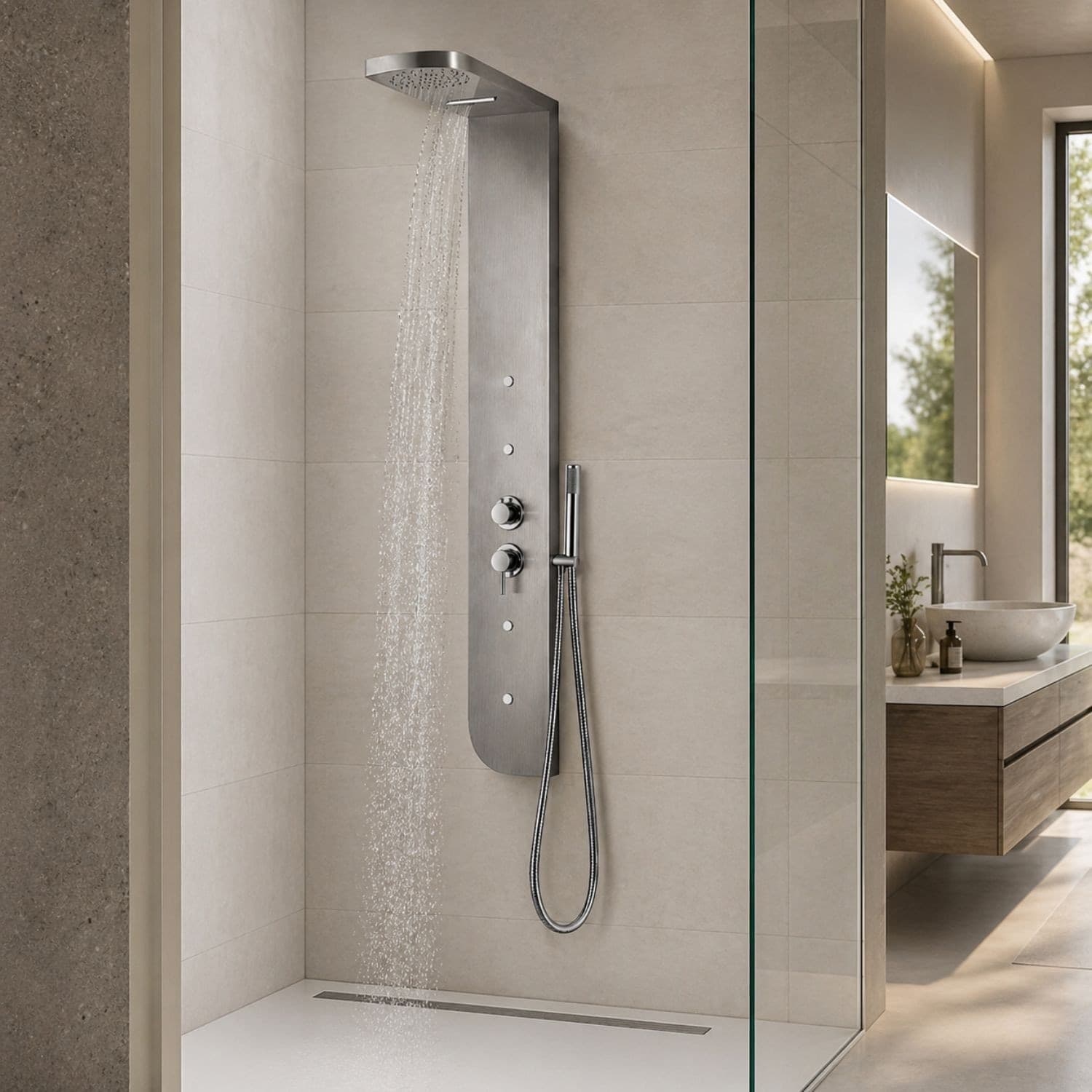 Colonna Doccia acciaio inox 4 funzioni getto a cascata 4 bocchette idro lombari L20xP50xH150 005 - 11