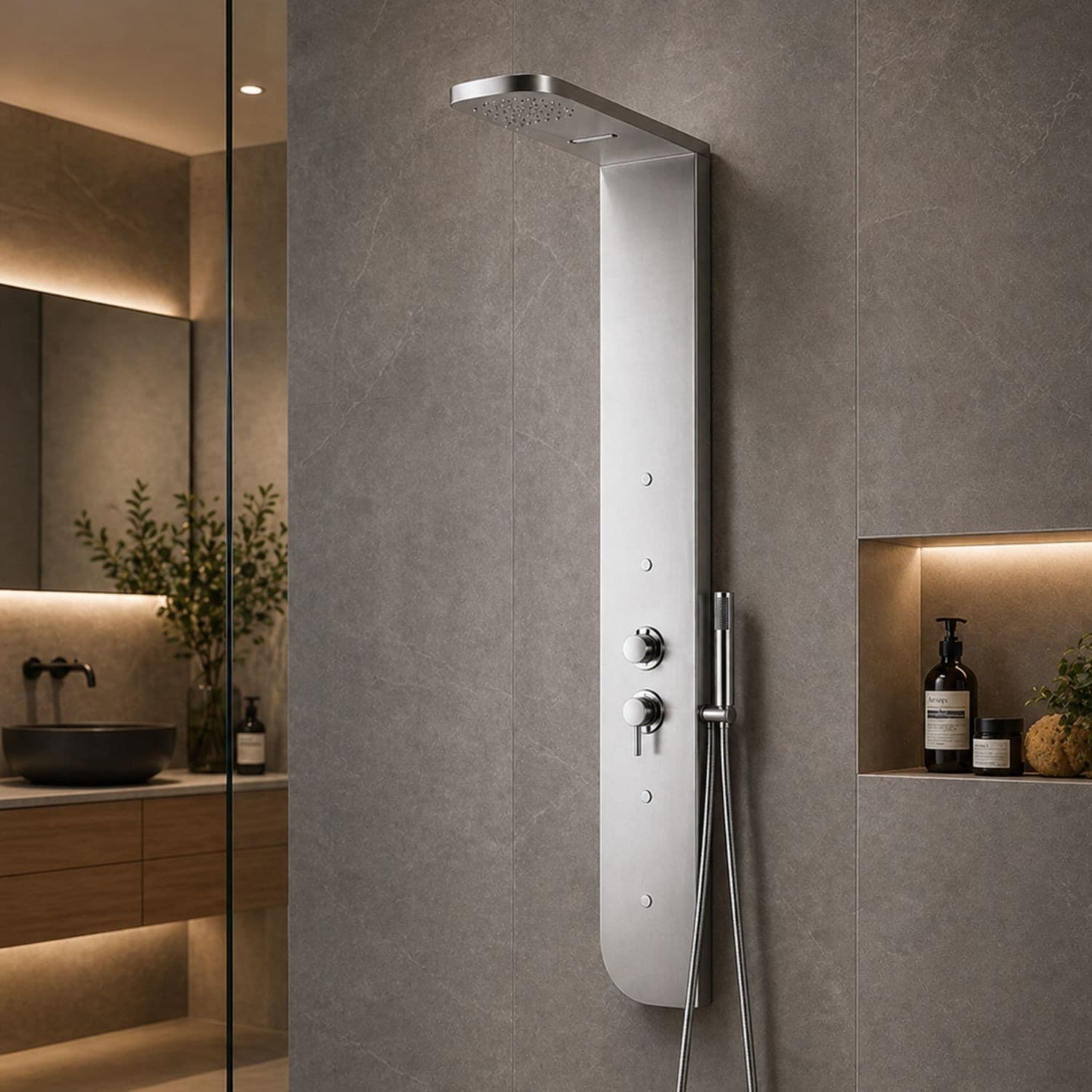 Colonna Doccia acciaio inox 4 funzioni getto a cascata 4 bocchette idro lombari L20xP50xH150 005 - 10