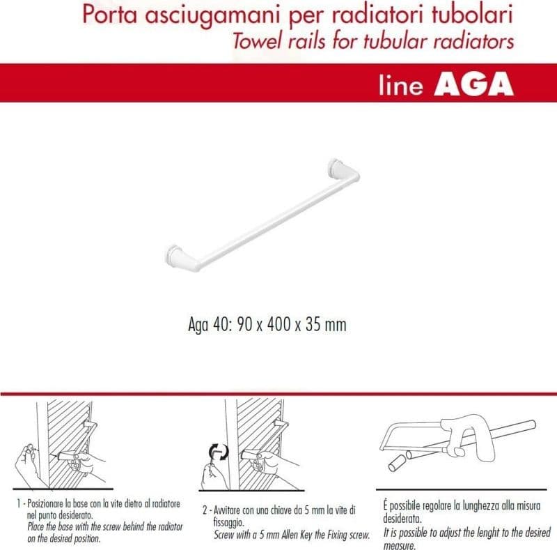 Pika Shop Portasalviette per Termoarredo Modello Aga Bianco 40 cm - 3