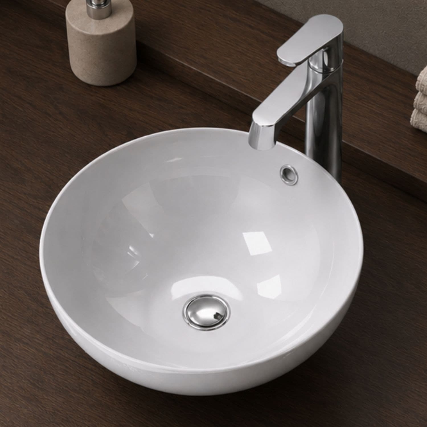 Lavabo Da Appoggio Bianco Tondo In Ceramica Lucida
