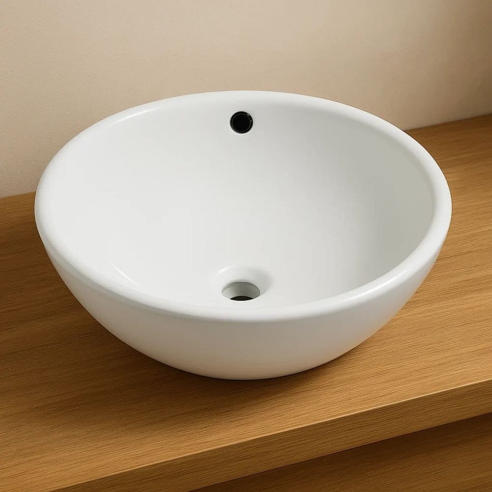 Lavabo Da Appoggio Ceramica Bianco Tondo Lavello Arredo Bagno cm 42x42x17,5 - 3