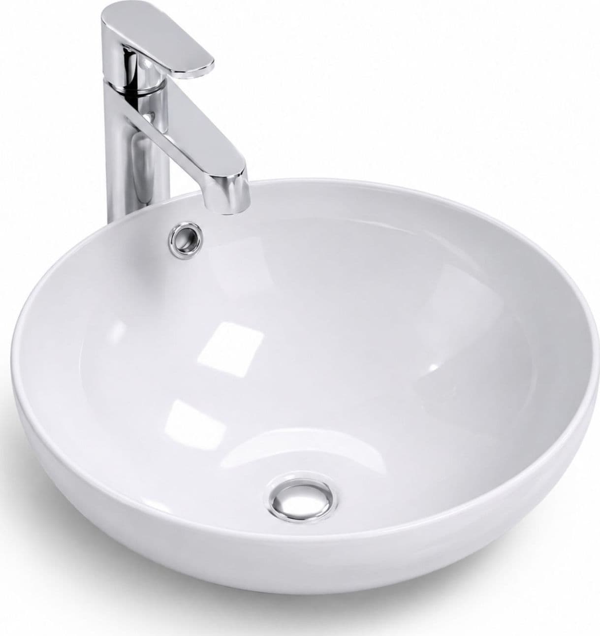 Lavabo Da Appoggio Bianco Tondo In Ceramica Lucida - 3