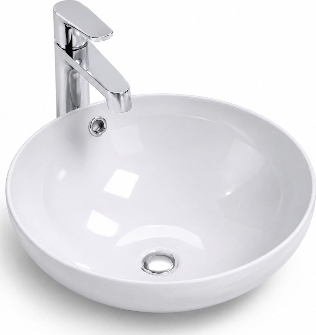 Lavabo Da Appoggio Bianco Tondo In Ceramica Lucida - 3