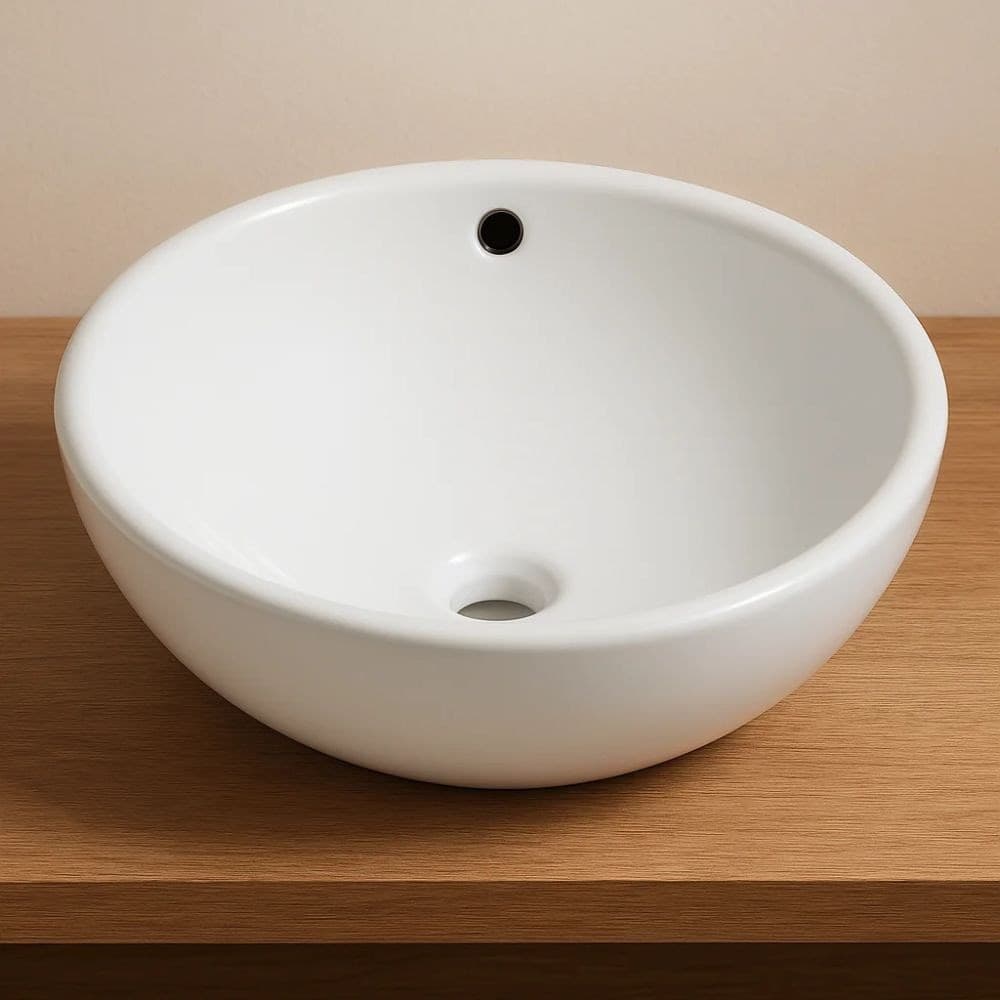 Lavabo Da Appoggio Ceramica Bianco Tondo Lavello Arredo Bagno cm 42x42x17,5 - 4