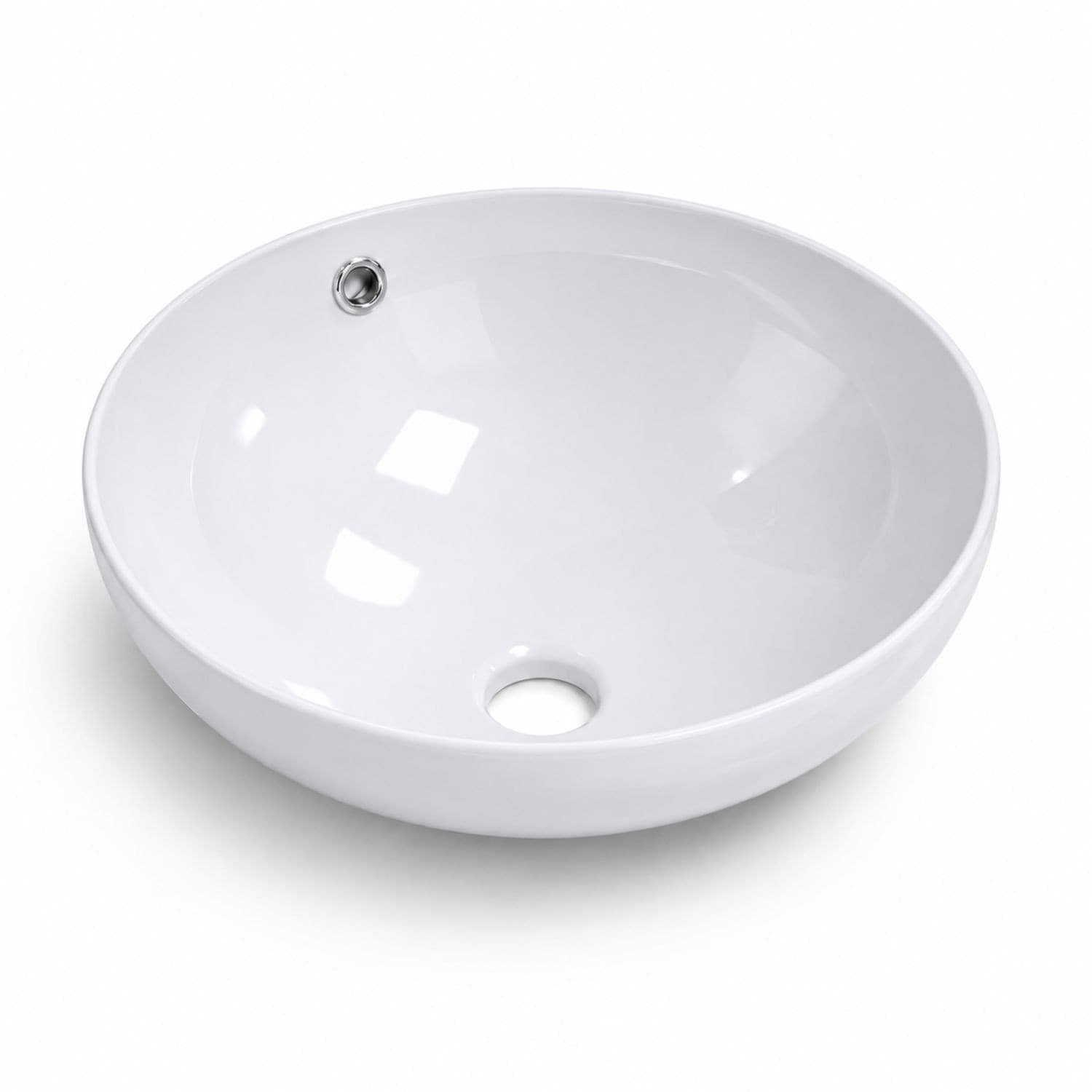 Lavabo Da Appoggio Bianco Tondo In Ceramica Lucida - 4