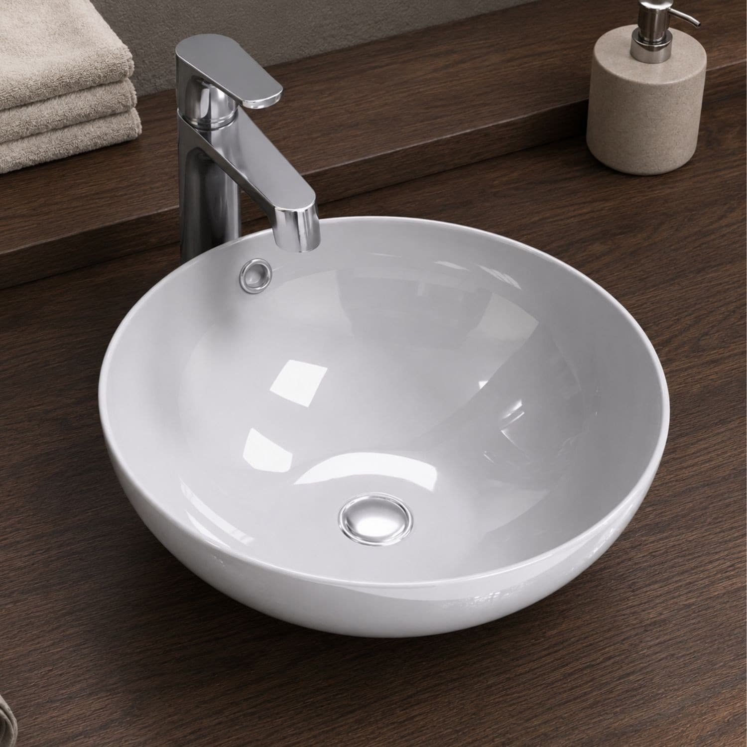 Lavabo Da Appoggio Bianco Tondo In Ceramica Lucida - 5