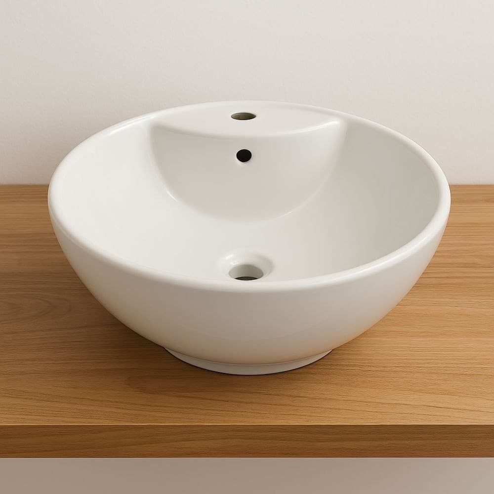 Lavabo D'appoggio Ceramica Bianco Tondo Lavandino Arredo Bagno cm 46x46x17 - 4
