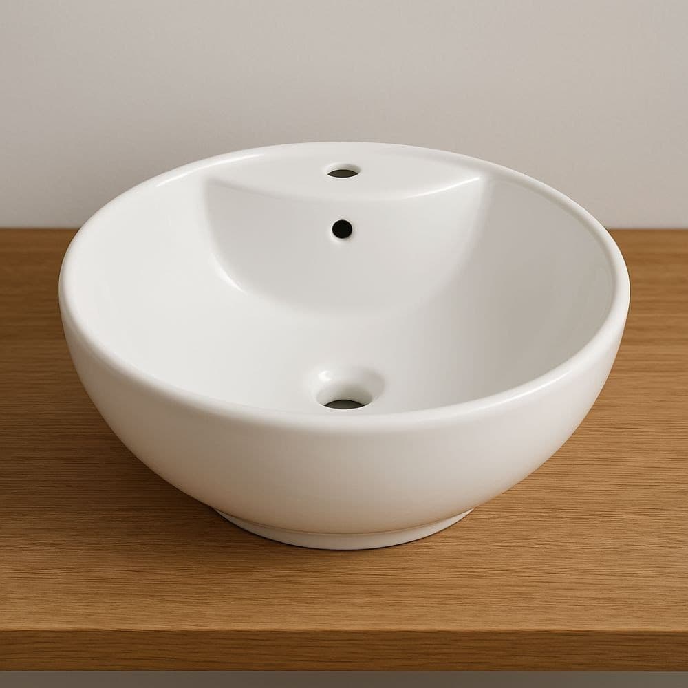 Lavabo D'appoggio Ceramica Bianco Tondo Lavandino Arredo Bagno cm 46x46x17 - 5