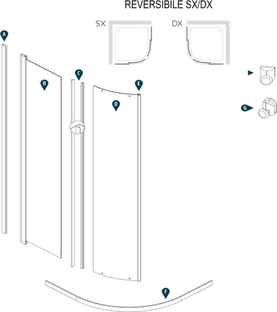 Ogomondo Box Doccia Semicircolare Bianco Due Ante Cristallo Temprato - 16