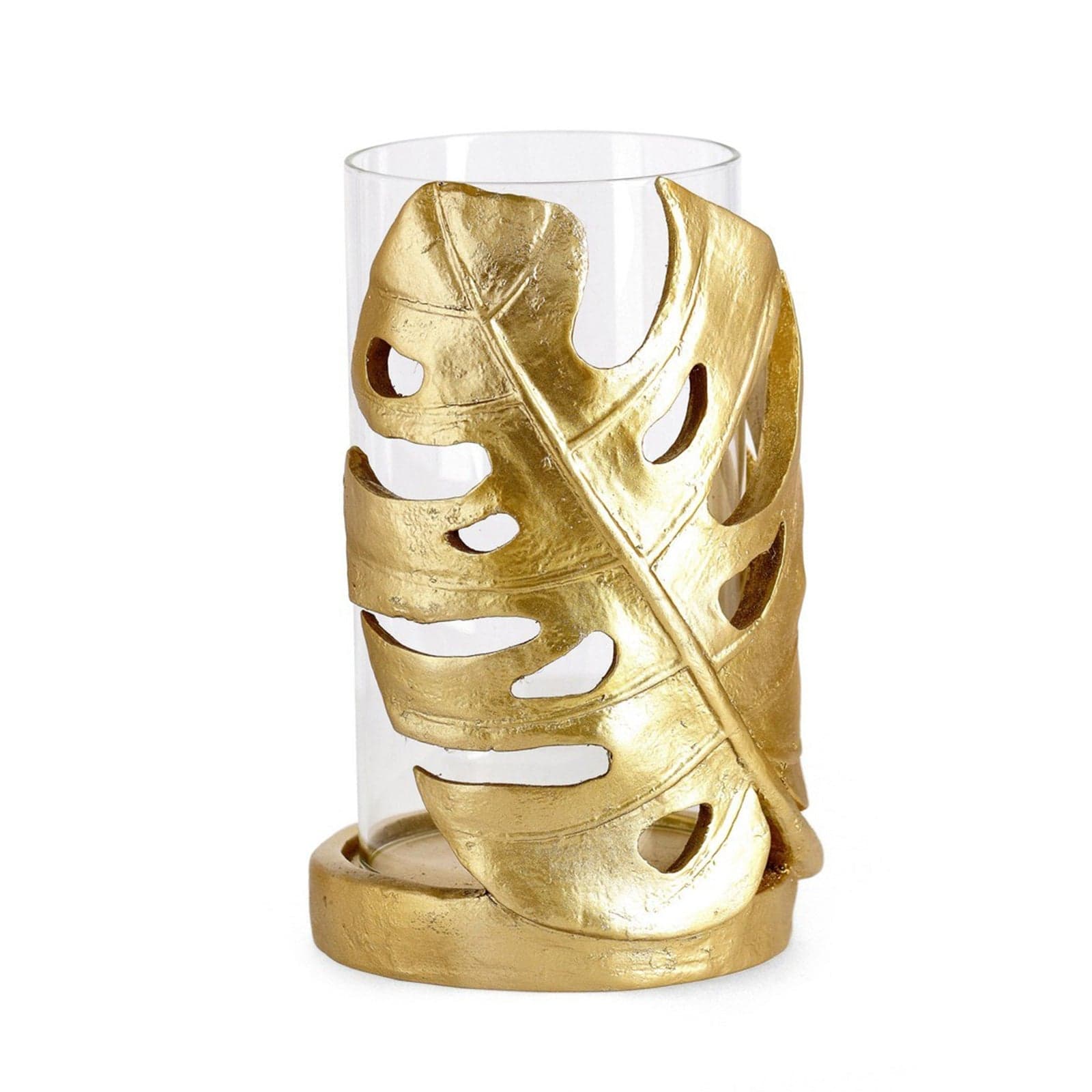 Porta candela "Foglia Palong", color oro, in vetro e poliresina, resistente all'acqua - 4