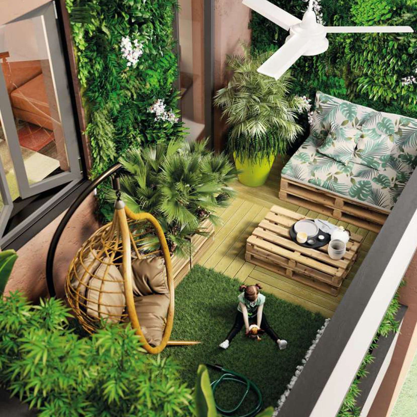 Siepe artificiale per parete sempreverde verticale "Tropicale" da intero ed esterno 1 x 1 mt in Piante artificiali Decor Space - Altamura, commercioVirtuoso.it