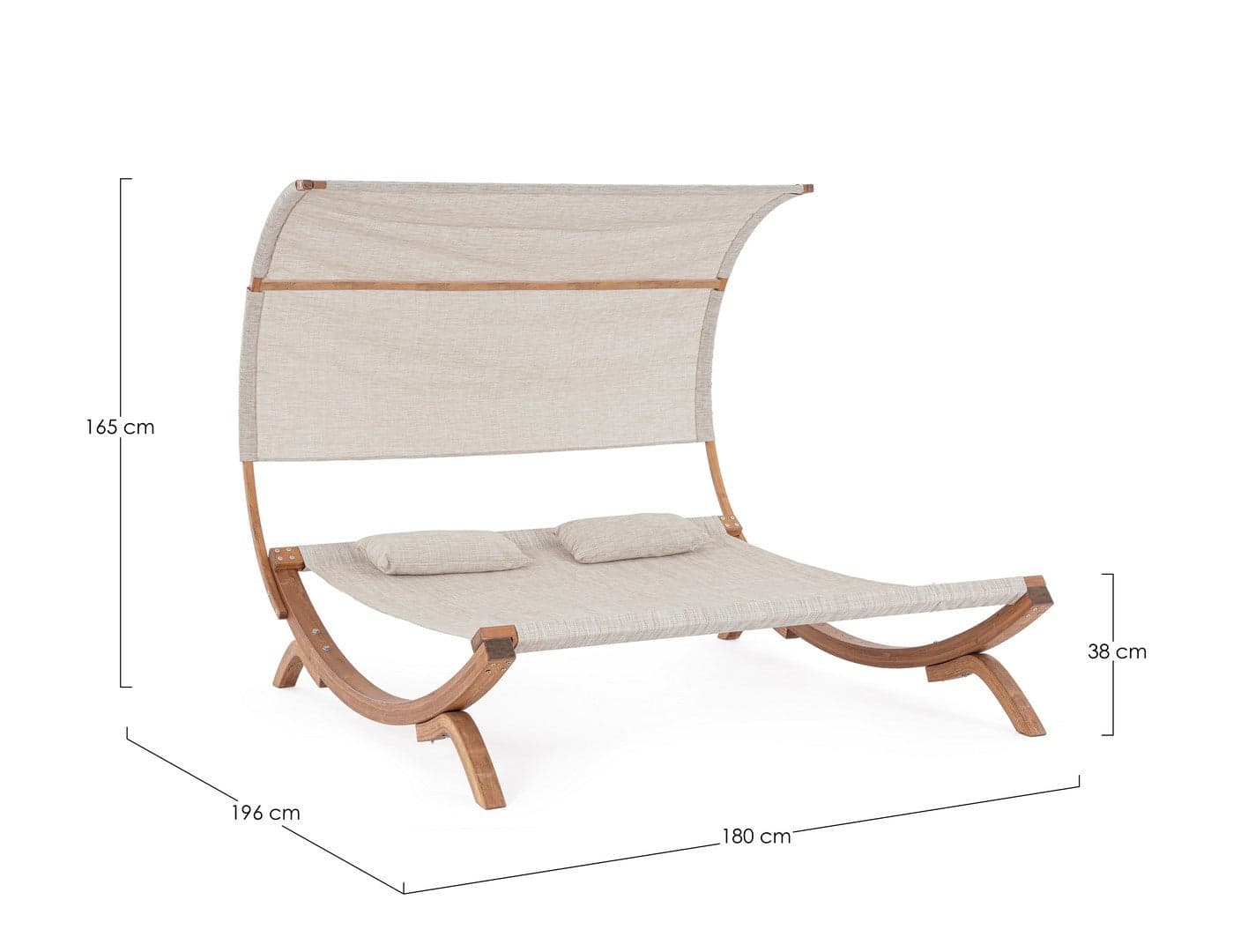 Lettino sospeso "Noes" 2 posti con tettuccio e cuscinetti, struttura in legno, seduta comoda in Sedie per tavolo da giardino Decor Space - Altamura, commercioVirtuoso.it