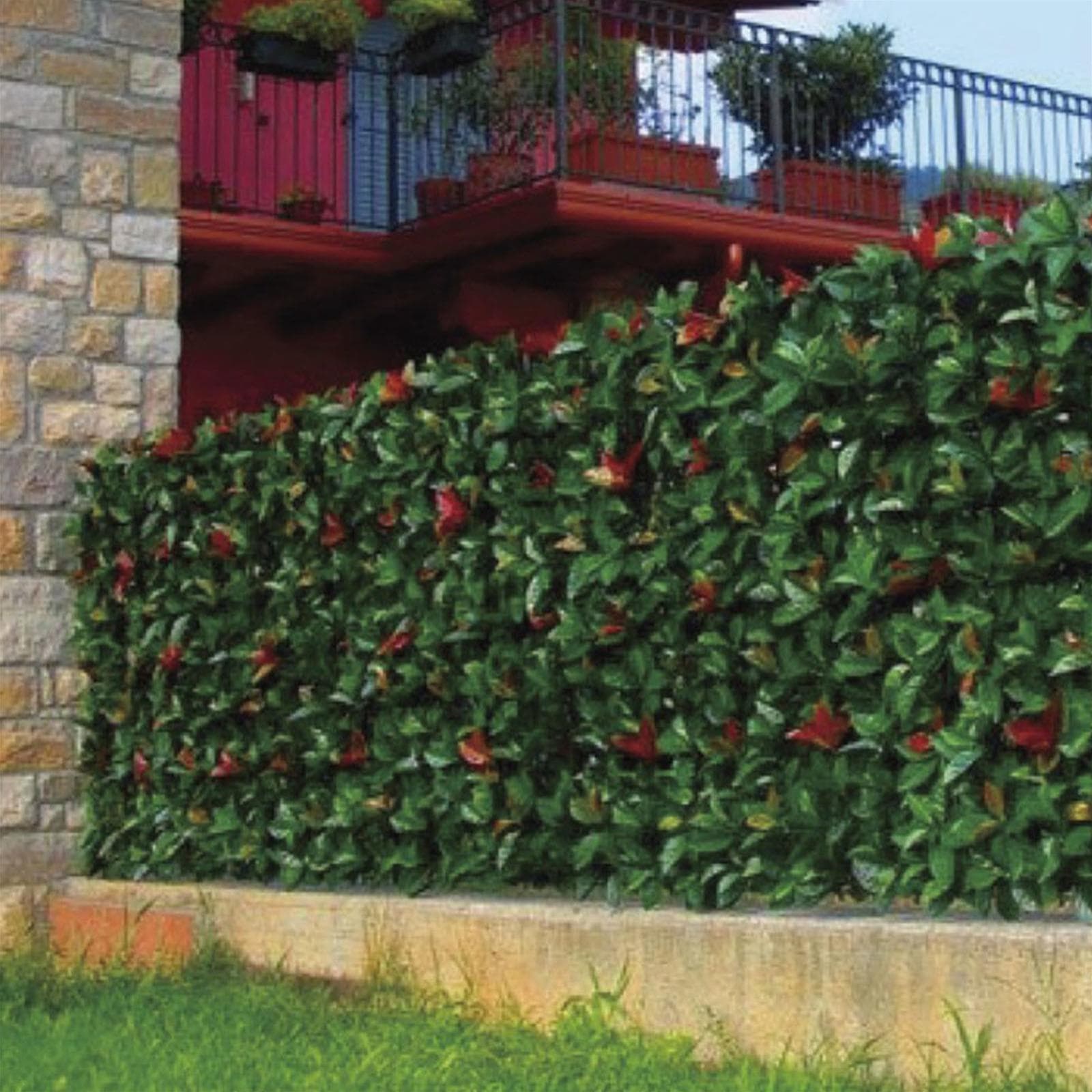 Siepe artificiale 3D Photinia rossa decorazione per balconi e giardino anti uv 1 x 1 Mt in Piante artificiali Decor Space - Altamura, commercioVirtuoso.it