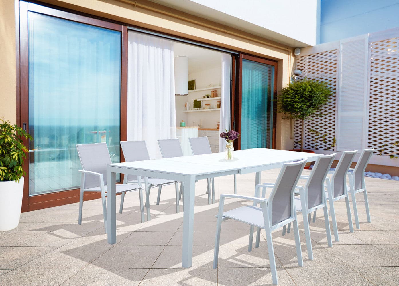 Tavolo allungabile "Seychelles" piano telescopico con doghe in alluminio per giardino e veranda in Tavoli standard Decor Space - Altamura, commercioVirtuoso.it