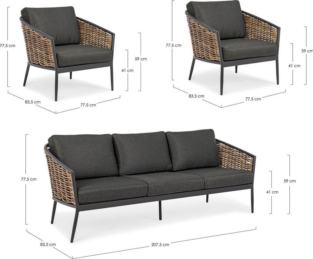 Salottino "Maribela" a 5 posti, con divanetto e poltrone, struttura in alluminio, cuscini comodi in Set di mobili Decor Space - Altamura, commercioVirtuoso.it