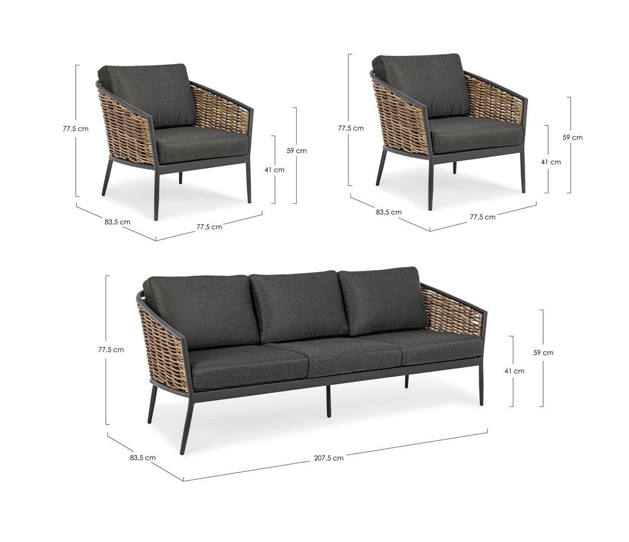 Salottino "Maribela" a 5 posti, con divanetto e poltrone, struttura in alluminio, cuscini comodi in Set di mobili Decor Space - Altamura, commercioVirtuoso.it