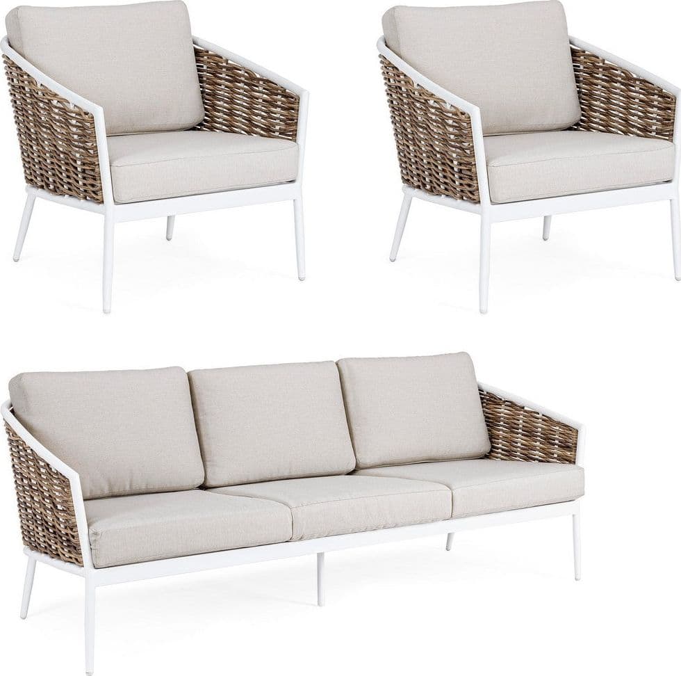 Salottino "Maribela" a 5 posti, con divanetto e poltrone, struttura in alluminio, cuscini comodi in Set di mobili Decor Space - Altamura, commercioVirtuoso.it