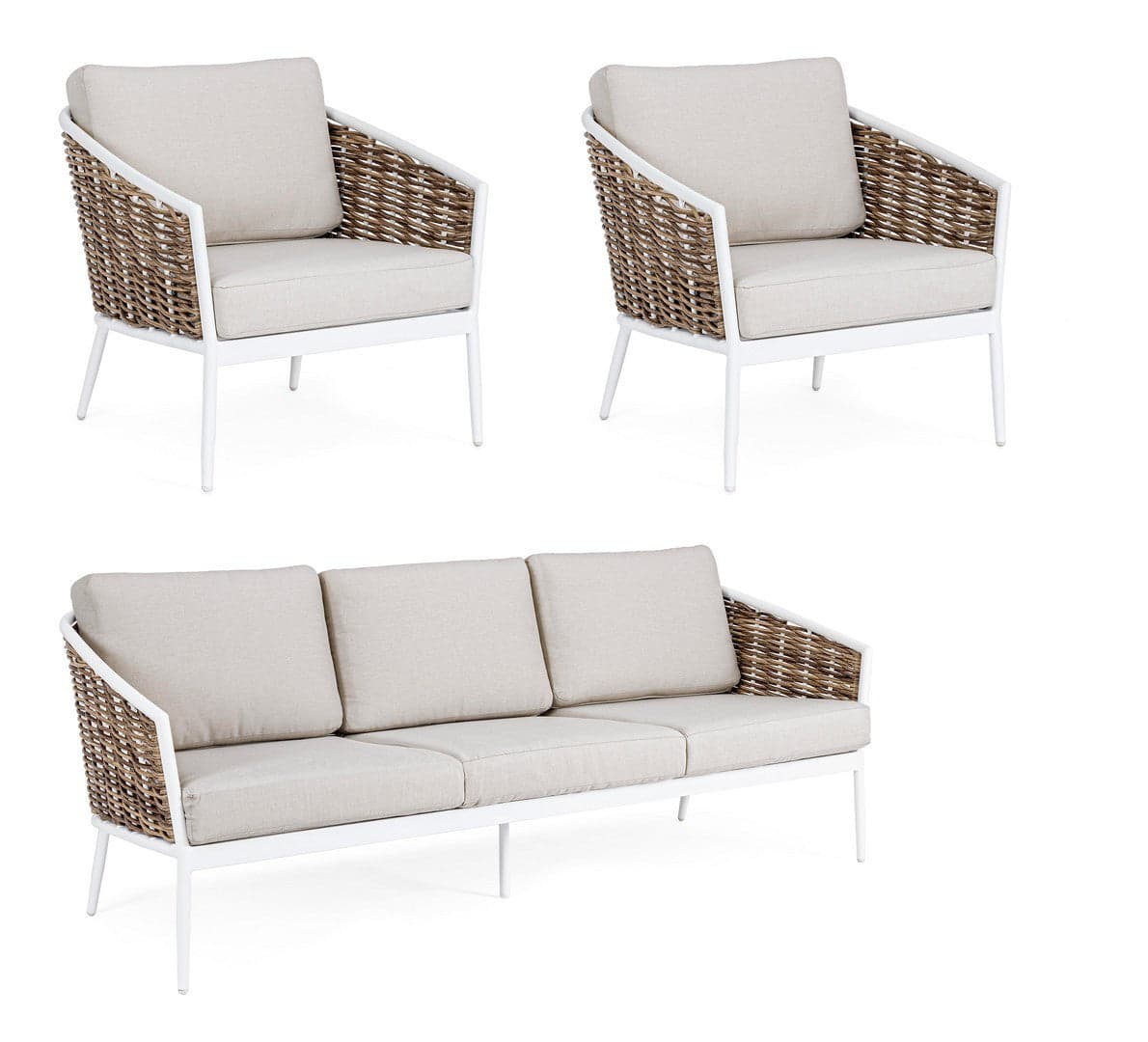 Salottino "Maribela" a 5 posti, con divanetto e poltrone, struttura in alluminio, cuscini comodi in Set di mobili Decor Space - Altamura, commercioVirtuoso.it