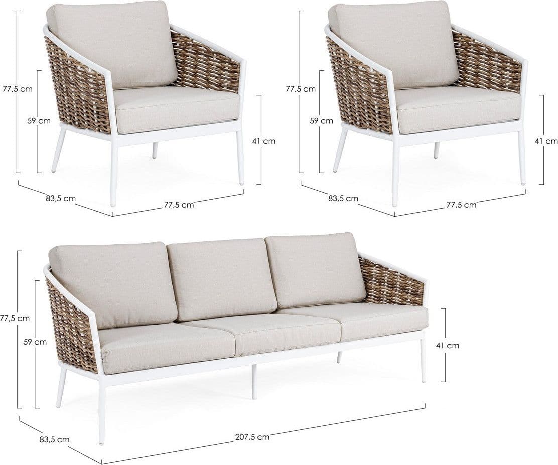 Salottino "Maribela" a 5 posti, con divanetto e poltrone, struttura in alluminio, cuscini comodi in Set di mobili Decor Space - Altamura, commercioVirtuoso.it