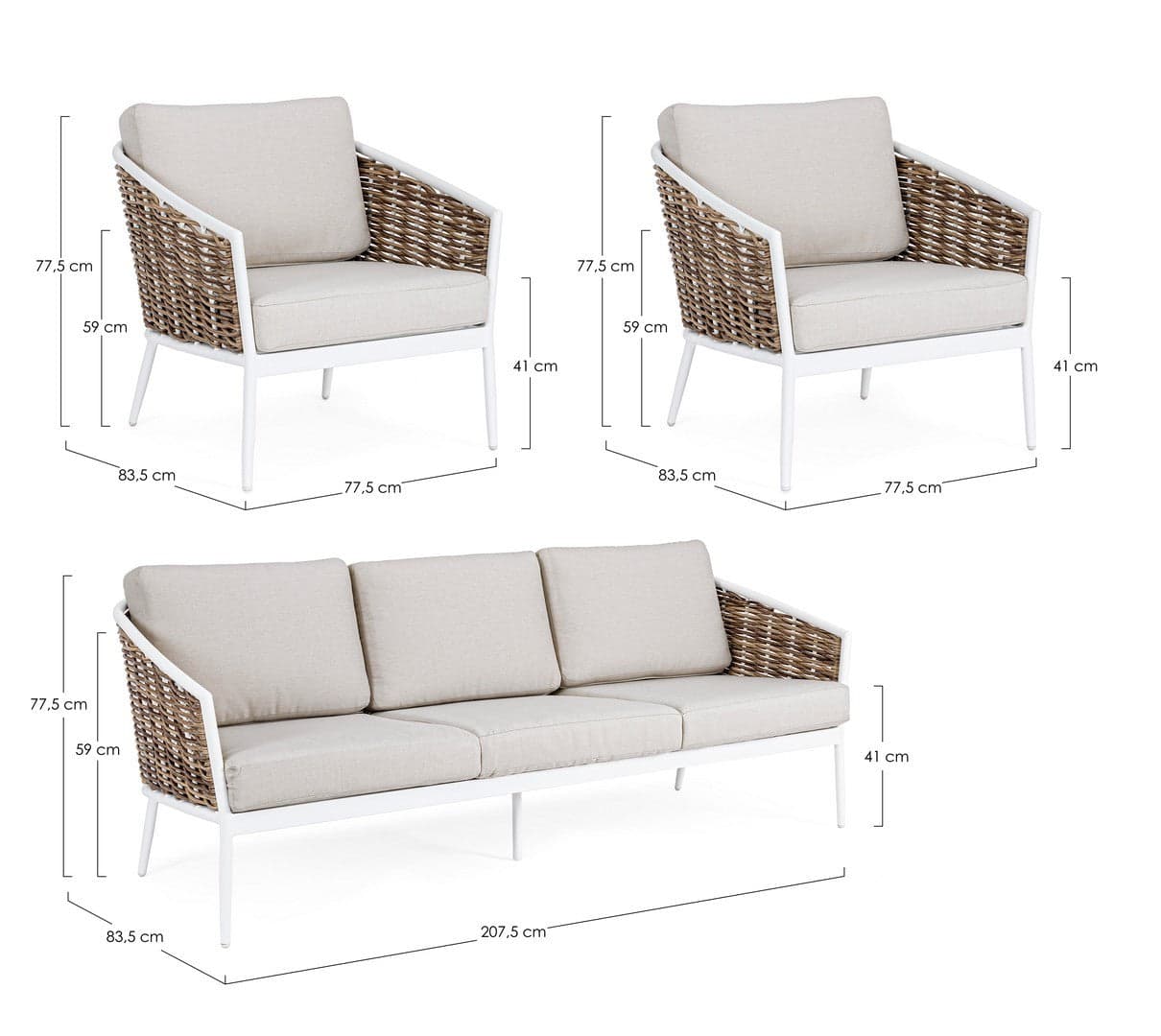 Salottino "Maribela" a 5 posti, con divanetto e poltrone, struttura in alluminio, cuscini comodi in Set di mobili Decor Space - Altamura, commercioVirtuoso.it