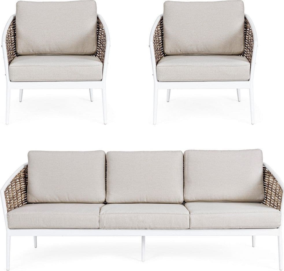 Salottino "Maribela" a 5 posti, con divanetto e poltrone, struttura in alluminio, cuscini comodi in Set di mobili Decor Space - Altamura, commercioVirtuoso.it