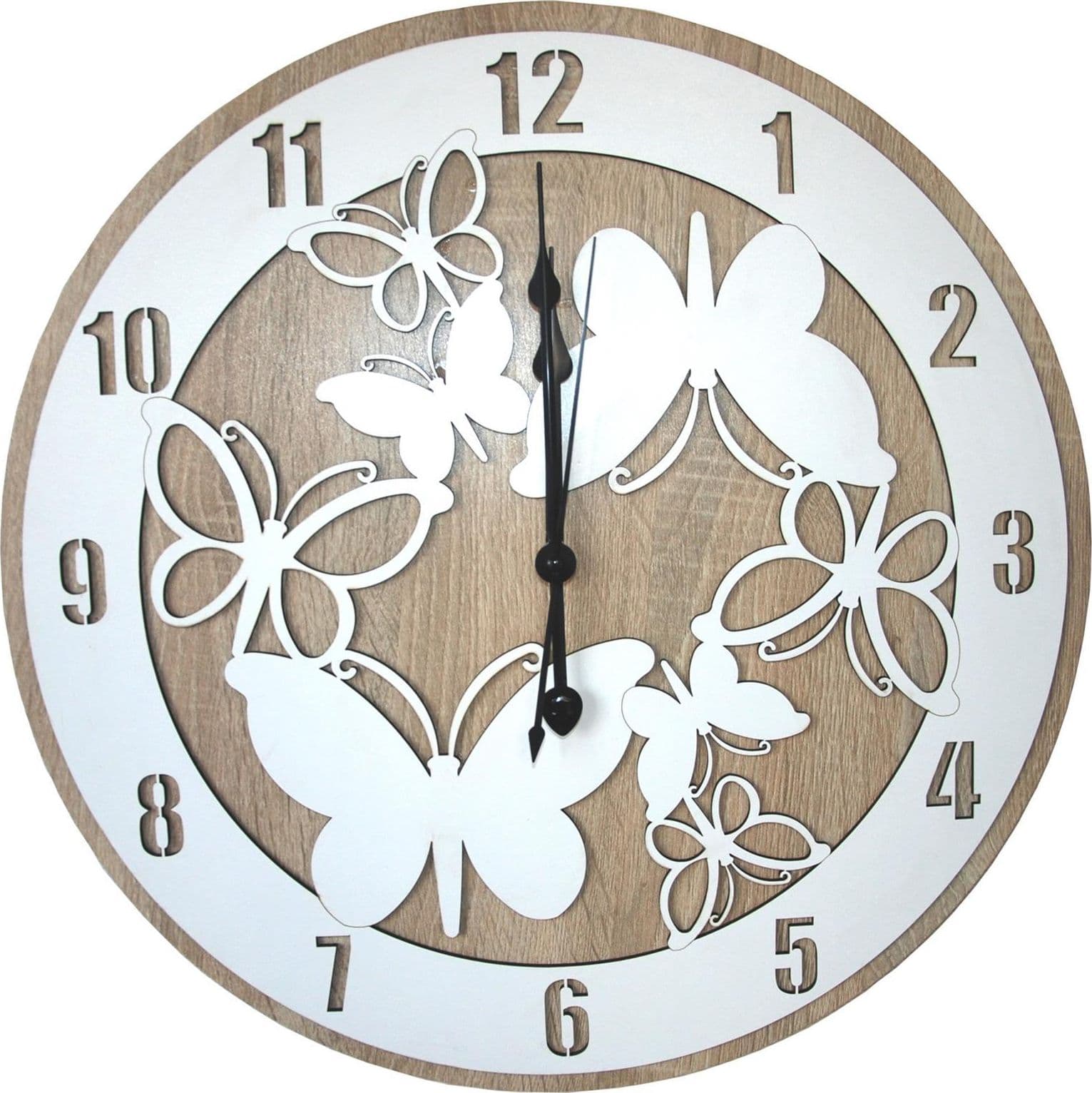 Orologio da parete personalizzabile idea regalo per bomboniera e cerimonia con taglio laser – Butterflies, ø 15 cm – Mi.lo