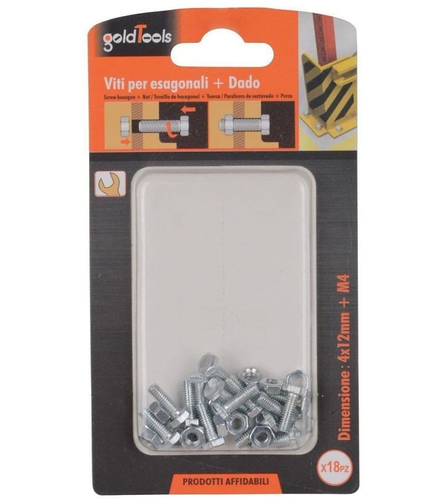 SET 18 PZ VITE VITI PER ESTERNO A TESTA ESAGONALI 4X12MM CON DADI DADO M4 90903 - 3