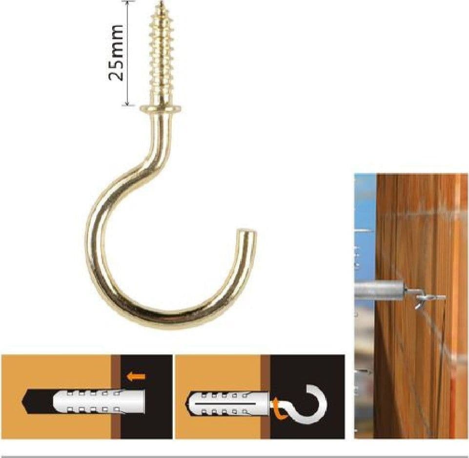 SET 11 PEZZI VITE A GANCIO 1" / 25 MM VITI AUTOFILETTANTI DORATE PER LEGNO 90807 - 2