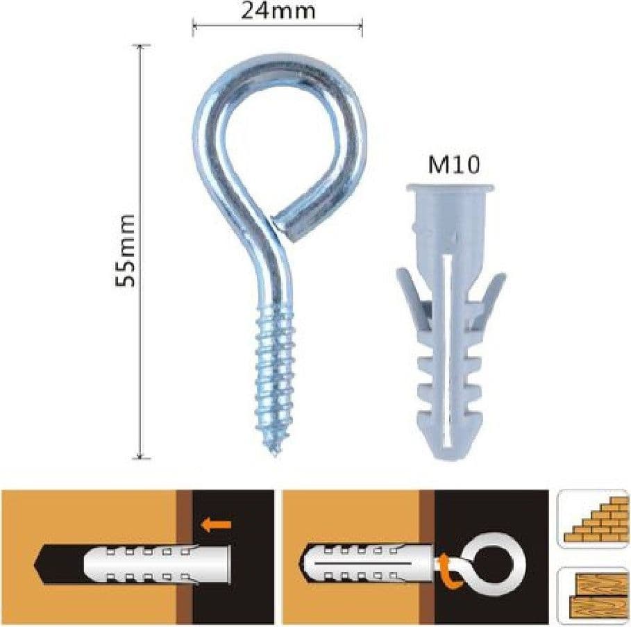 SET 4PZ VITE A OCCHIELLO CHIUSO 24X55MM + TASSELLI CON ALETTE TASSELLO M10 90728 - 2