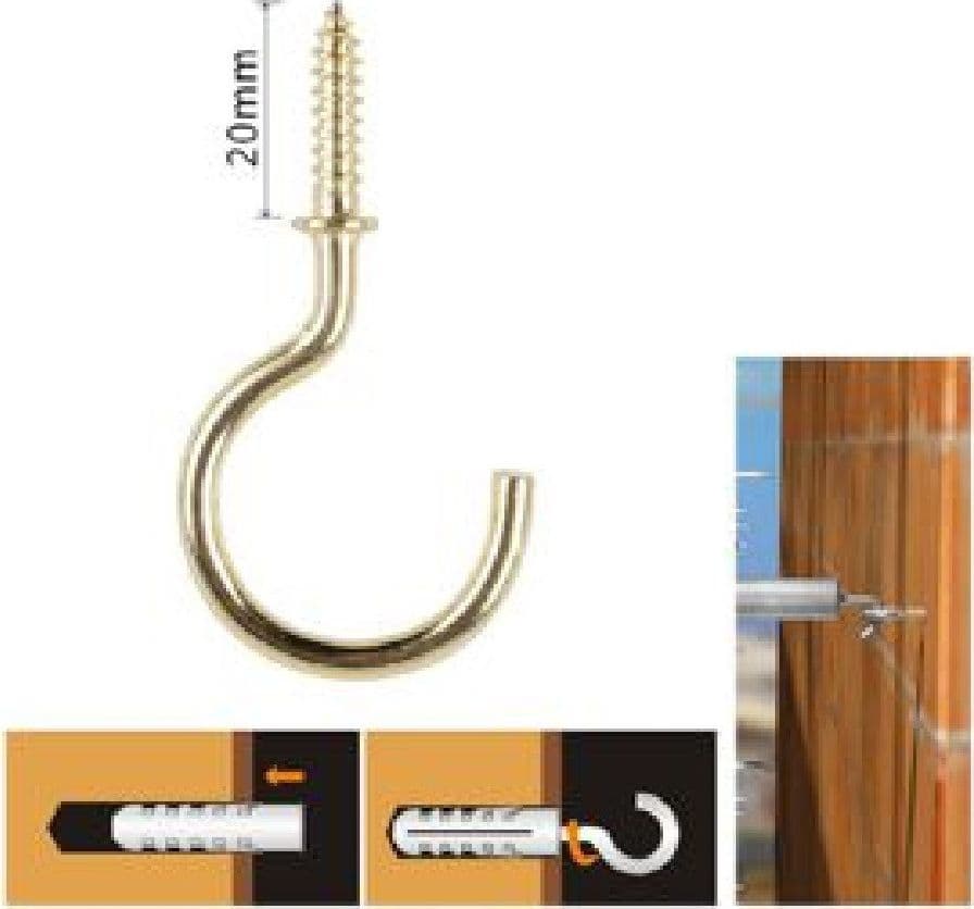 SET 16 PEZZI VITE A GANCIO 3/4" 20 MM VITI AUTOFILETTANTI DORATE PER LEGNO 90808 - 2