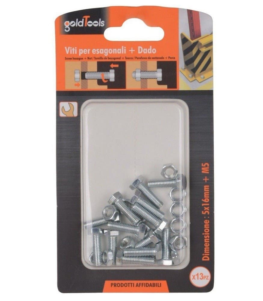 SET 13 PZ VITE VITI PER ESTERNO A TESTA ESAGONALI 5X16MM CON DADI DADO M5 90909 - 3