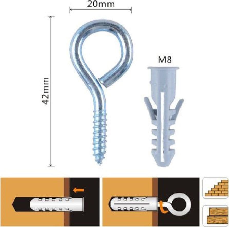 SET 6 PZ VITE A OCCHIELLO CHIUSO 20X42MM + TASSELLI CON ALETTE TASSELLO M8 90727 - 2
