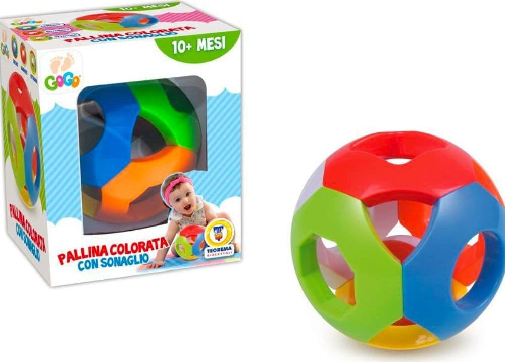PALLINA COLORATA EDUCATIVA CON SONAGLIO DIAM. 11 CM GIOCO PER BAMBINI MESI 10+