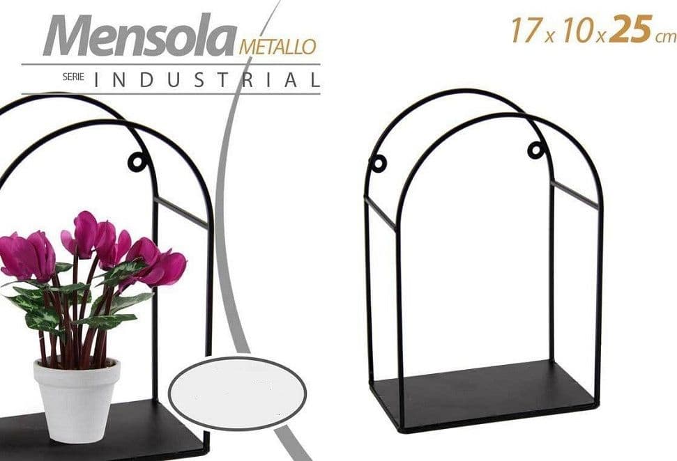 MENSOLA BACHECA DA PARETE METALLO NERO 17X10X25CM SERIE INDUSTRIAL ARCO 822292 - 2