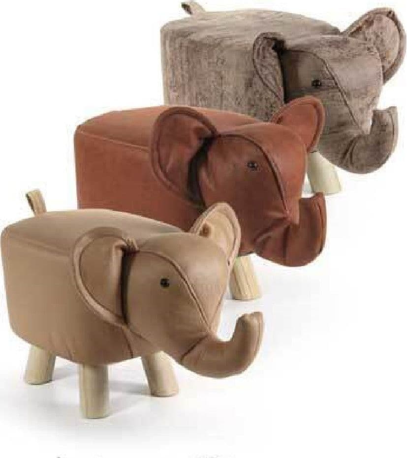 SGABELLO ELEFANTE POUF POGGIAPIEDI BAMBINI IMBOTTITO PIEDI LEGNO 46X26X28CM 808685 - 3