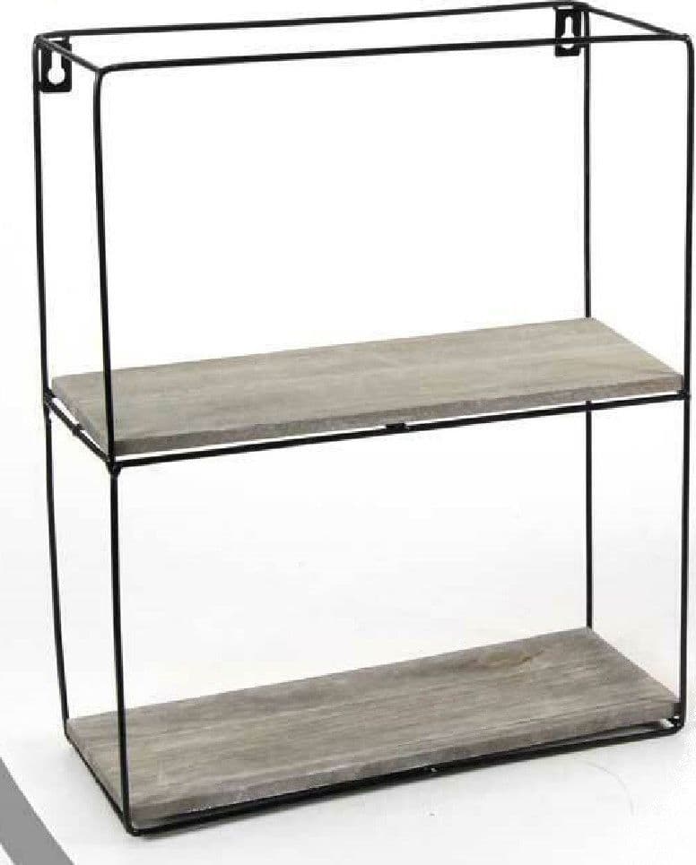 BACHECA PORTA OGGETTI METALLO RETTANGOLARE PARETE 2 MENSOLE LEGNO 32X12X38CM 751967 - 2