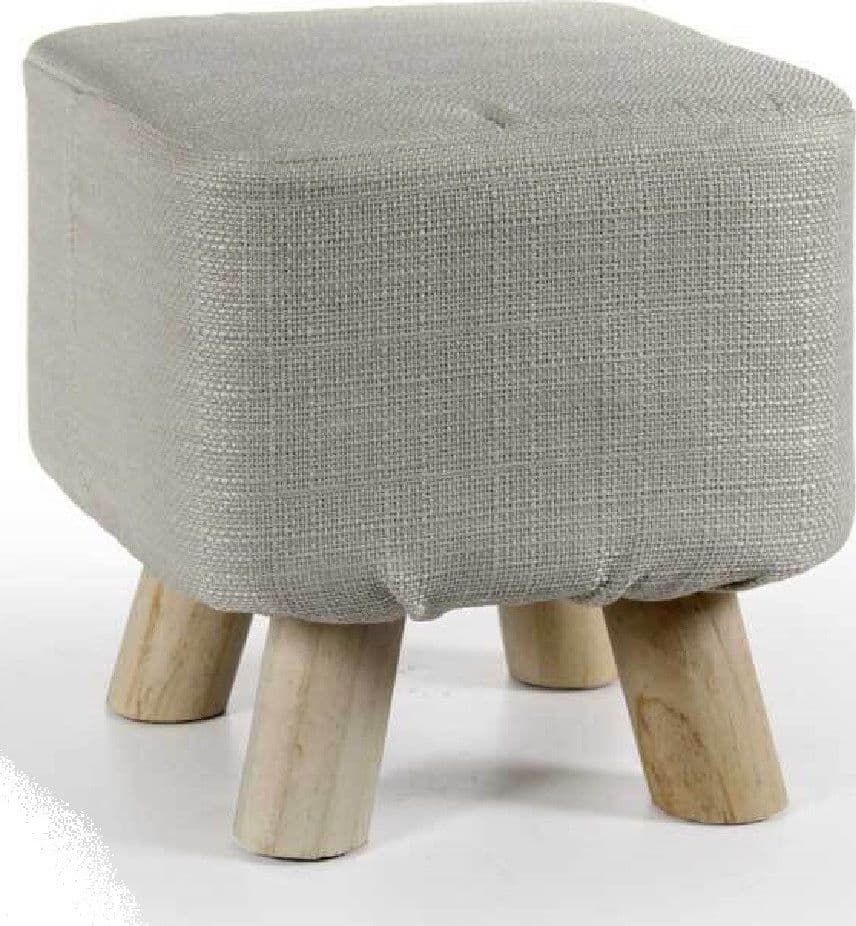 POUF SGABELLO POGGIAPIEDI QUADRATO CREMA TESSUTO POUFF PIEDI LEGNO 27X28CM 789861 - 2