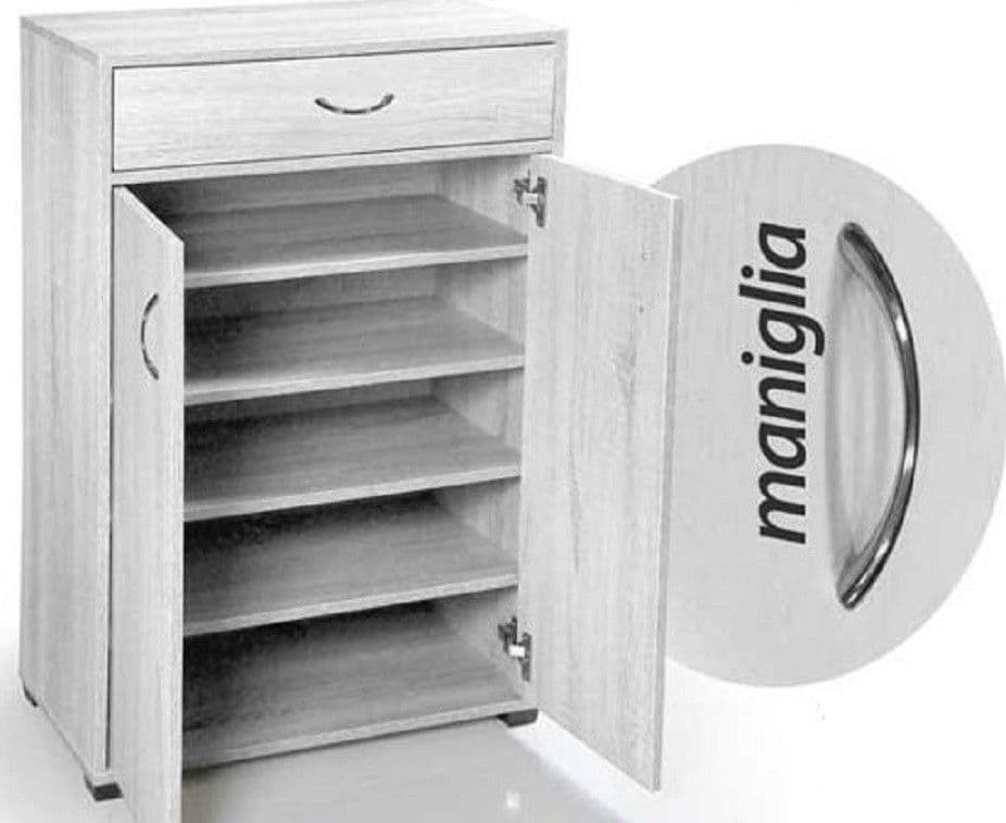 MOBILE SCARPIERA ARMADIO 2 ANTE CASSETTO 5 RIPIANI LEGNO BIANCO 95X63X33CM 770937